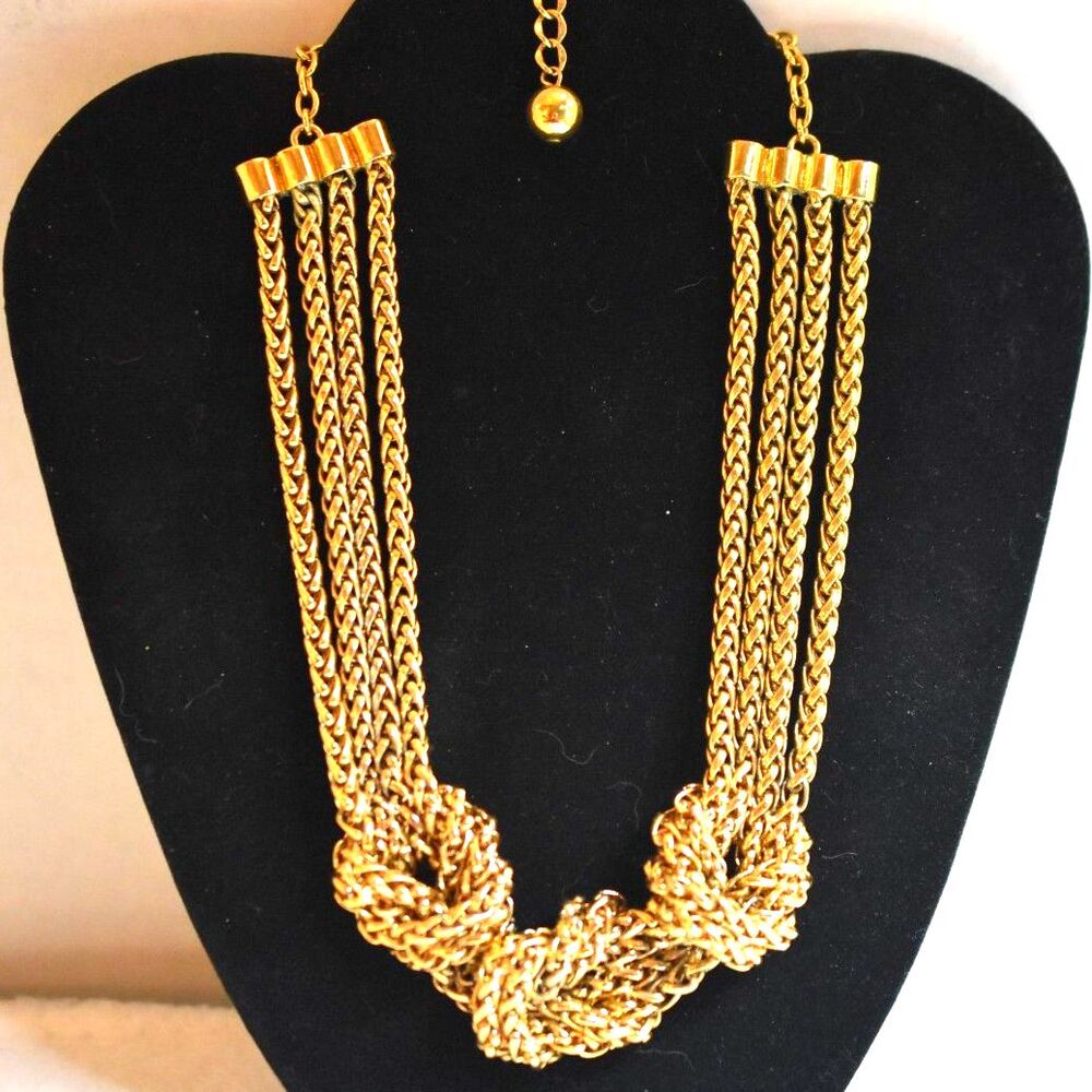 Nautical Sailor's Knot Gold Tone Chunky Bib Very Gently Worn Necklace